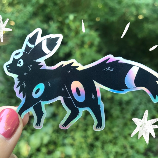 Umbreon Pokemon Sticker - Rainbow Holographic - Cute Vinyl Sticker - Laptop Sticker - Tearproof Sticker - Notebook Sticker - Laptop Decal