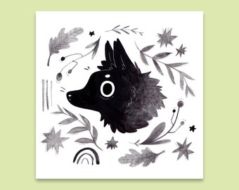 Fox Cub - Dog Print - Griezelige leuke illustratie Print - Wolf Print - Illustrator Gift - Inktober - Wolf - Fox