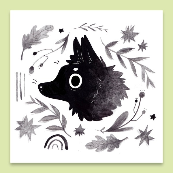 Fox Cub - Dog Print - Creepy Cute Illustration Print - Wolf Print - Illustrator Gift - Inktober - Wolf - Fox
