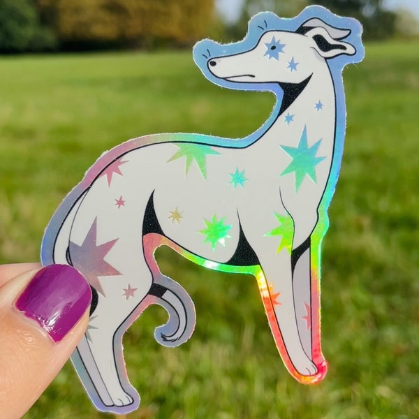 Holographic Greyhound Sticker - Vinyl Sticker - Laptop Sticker - Tearproof Sticker - Notebook Sticker - Laptop Decal - Sighthound - Dog