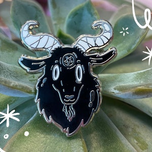 Baphomet Hard Enamel Pin - Goat Pin - Satanic Pin - Creepy Cute - Cute Baphomet - Silver Black Pin