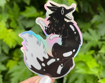 Rainbow Holographic Sticker Fox - Vinyl Sticker - Laptop Sticker - Tearproof Sticker - Notebook Sticker - Laptop Decal - Creepycute - Wolf