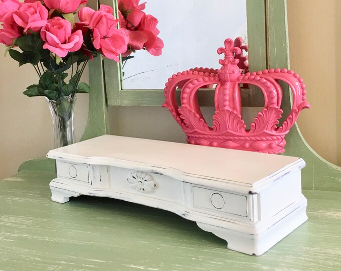 White Jewelry Box Hand Painted Cottage Chic Dresser Top Etsy