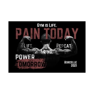 Fitness Motivational Satin Poster, Gym Art, Home Decor, Workout Inspiration, Pain Today Power Tomorrow, Strength Motivation