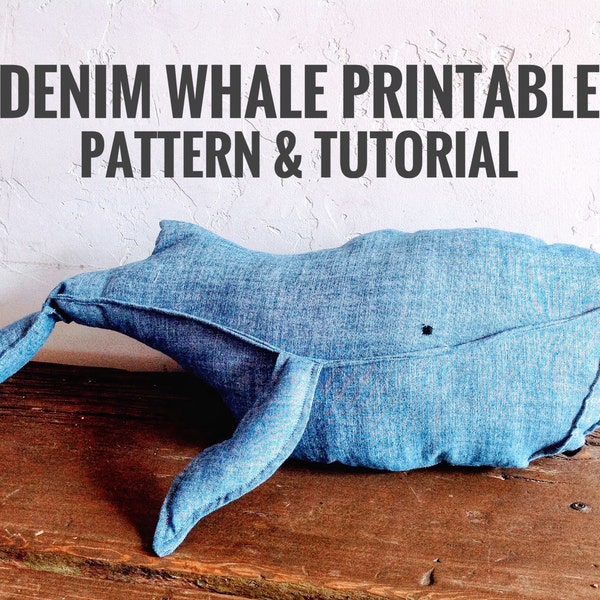 Patrón de costura imprimible digital instantáneo de ballena de mezclilla con tutorial paso a paso