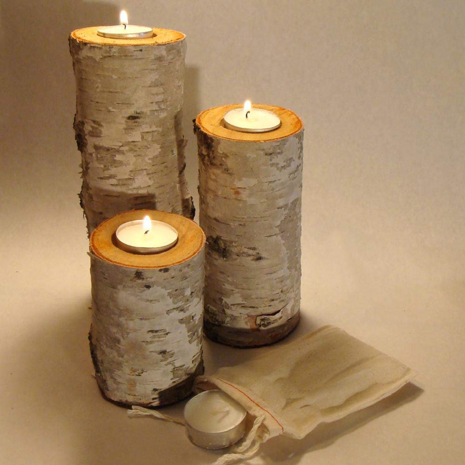 Real Birch Log Candle Holder Set 3 Etsy