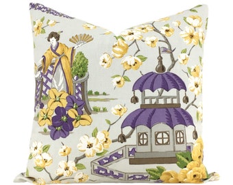 Chinoiserie Pillow Cover // Scenic Asian Pillow Cover // Chinoiserie Toile Pillow Cover // Purple Throw Pillow Cover // C080