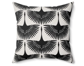 Black and White Art Deco Pillow Cover + Cut Velvet Pillow Cover + Crane Pillow Cover + Designer Pillow Cover + Modern Bird Pillow Cover