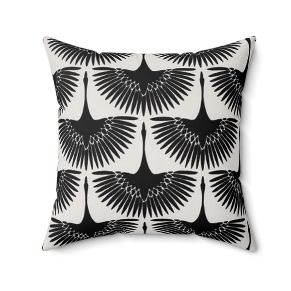 Black and White Art Deco Pillow Cover + Cut Velvet Pillow Cover + Crane Pillow Cover + Designer Pillow Cover + Modern Bird Pillow Cover