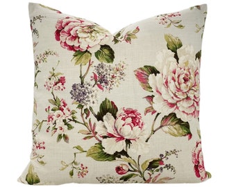 Pink Floral Pillow Cover - Linen Pink Pillow Cover - Shabby Chic Pillow Cover - Hot Pink Floral Pillow Case - Floral Accent Pillow // 039