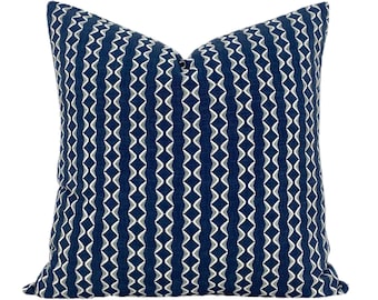 Embroidered Navy Blue and White Pillow Cover // Navy White Striped Throw Pillow Cover // Decorative Accent Pillow Covers // 233