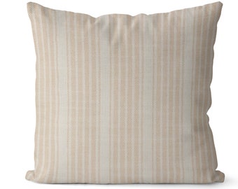 Beige and White Stripe Throw Pillow Cover // Farmhouse Stripe Pillow Cover // Light Beige & White Pillow Cover // Stripe Pillow Cover // 091