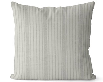 Gray and Cream Stripe Throw Pillow Cover // Farmhouse Stripe Pillow Cover // Light Gray and Off White // Stripe Pillow Cover // 091