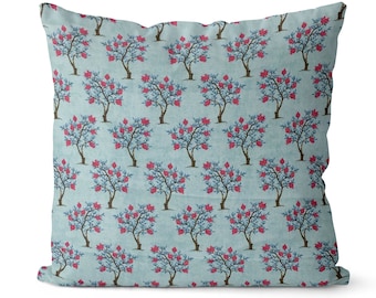 Lisa Fine Pomegranate Throw Pillow Cover // Block Print Pillow Cover // Light Blue Floral Pillow Cover // Single Sided Pillow Cover // 031