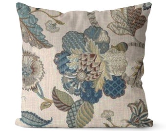 Teal Blue Green Floral Pillow Cover // Large Scale Floral Pillow Cover // Jacobean Pillow Cover // Floral Pillow Cover // 078