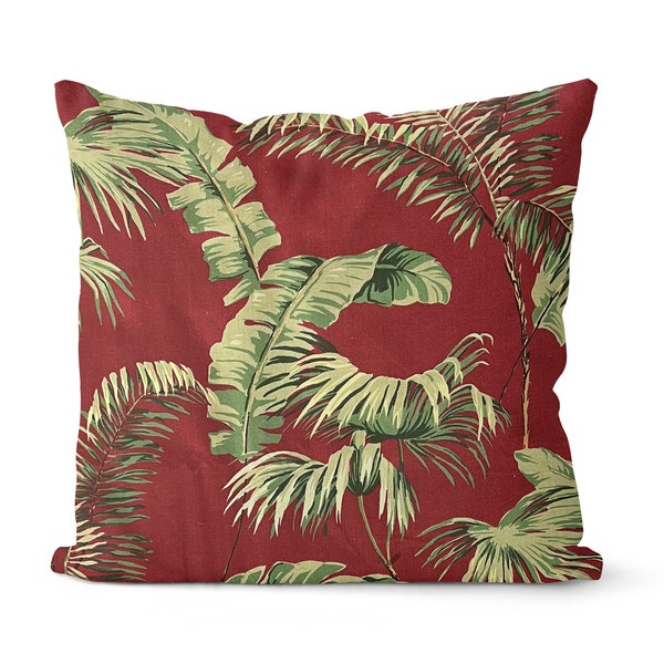 Red and Green Tropical Pillow Cover + Tropical Leaf Throw Pillow Cover + Square or Lumbar + Decorative Bed or Couch Pillow Covers