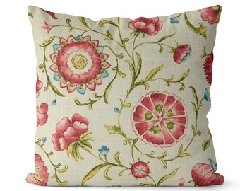 Pink and Green Floral Pillow Cover // Pink Floral Pillow Cover // Hot Pink Floral Pillow Cover // Pink and Green Pillow Cover  // 018