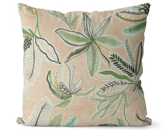 Blush Pink and Green Funky Floral Throw Pillow Cover // Light Pink and Sage Green Floral Pillow Cover // Funky Floral Pillow Cover // 015