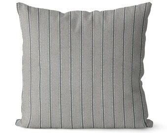 Gray Black Beige Ticking Stripe Throw Pillow Cover // Both Sides // Zipper Enclosure // 13 Sizes Available // Square and Lumbar // 097