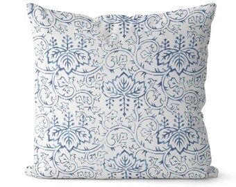 White & Dark Blue Floral Throw Pillow Cover // Navy Blue and White Floral Pillow Cover // Abstract Floral // Designer Floral // 087