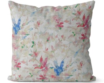 Blue and Pink Watercolor Floral Pillow Cover // Throw Pillow Covers // Decorative Pillows // Throw Cushion Covers // 265