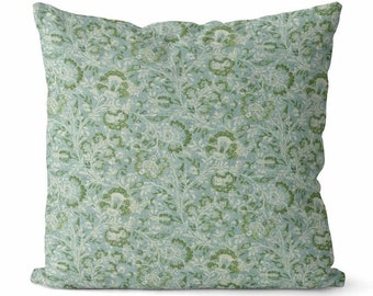 Spa Blue and Green Batik Floral Pillow Cover // Throw Pillow Covers // Decorative Pillow Covers // Throw Cushion Covers // 270