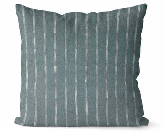 Dark Sage Green Pillow Cover // Woven Striped Pillow Cover // Green Throw Pillow Cover // Green and White // Size Options Available // 031