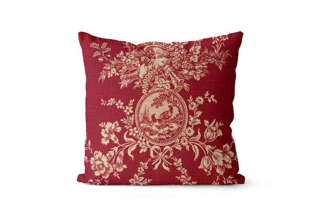 Decorative Toile Pillow Cover // Red Throw Pillow Cover // Etsy