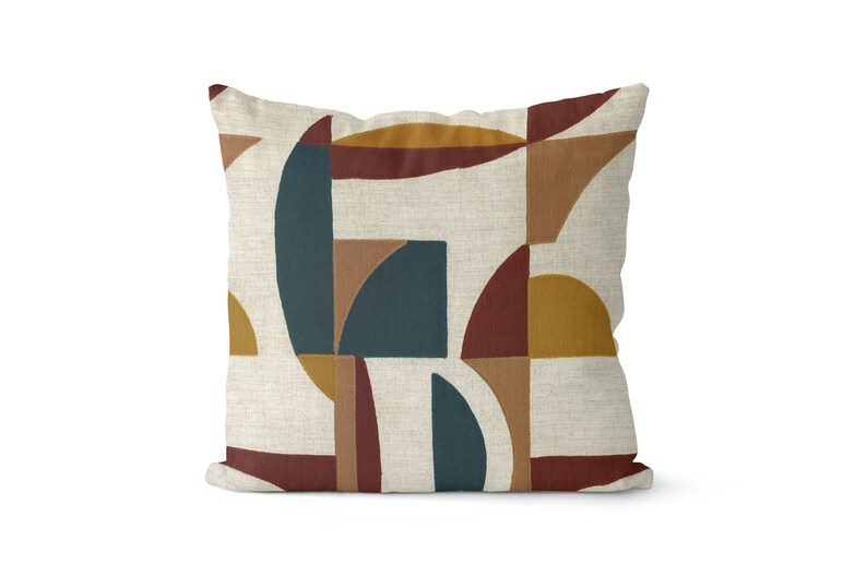 Earth Tone Mid Century Modern Pillow Cover Embroidered Mid Etsy