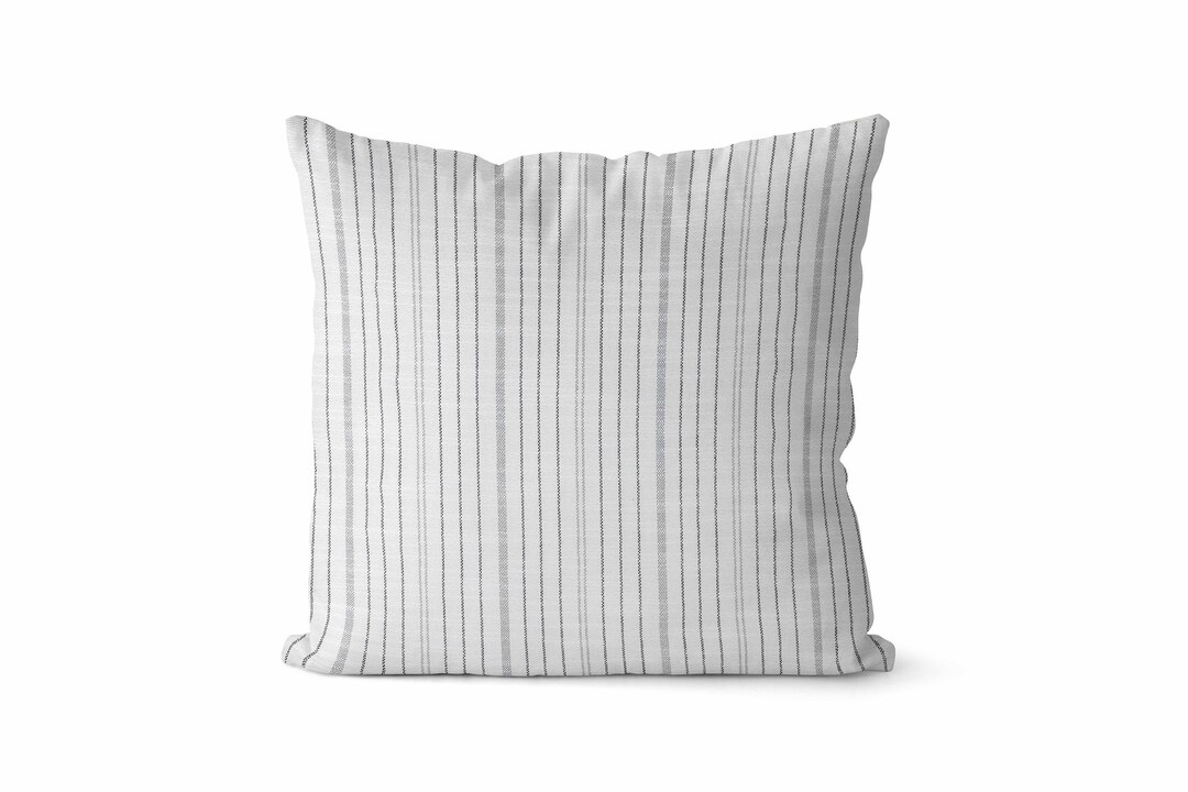 Gray Farmhouse Stripe Pillow Cover // Grey Throw Pillow Cover // Light