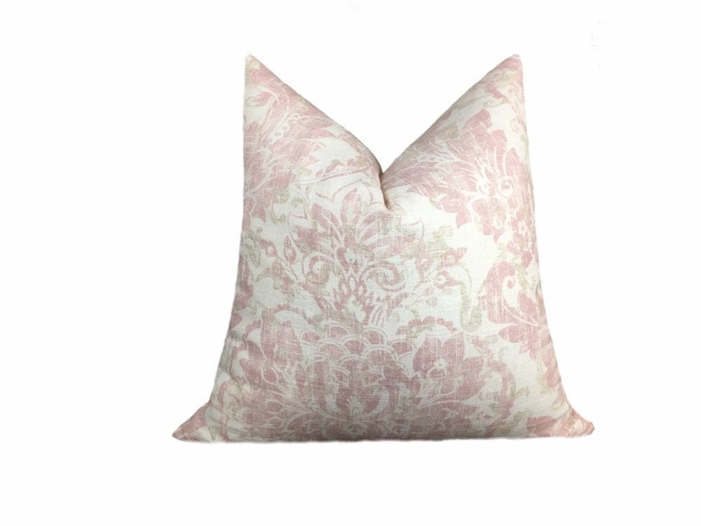 Blush Pink Throw Pillow Cover // Damask Pillow Cover // Etsy