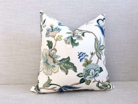 Green Blue Floral Throw Pillow Cover Decorative Designer Etsy
