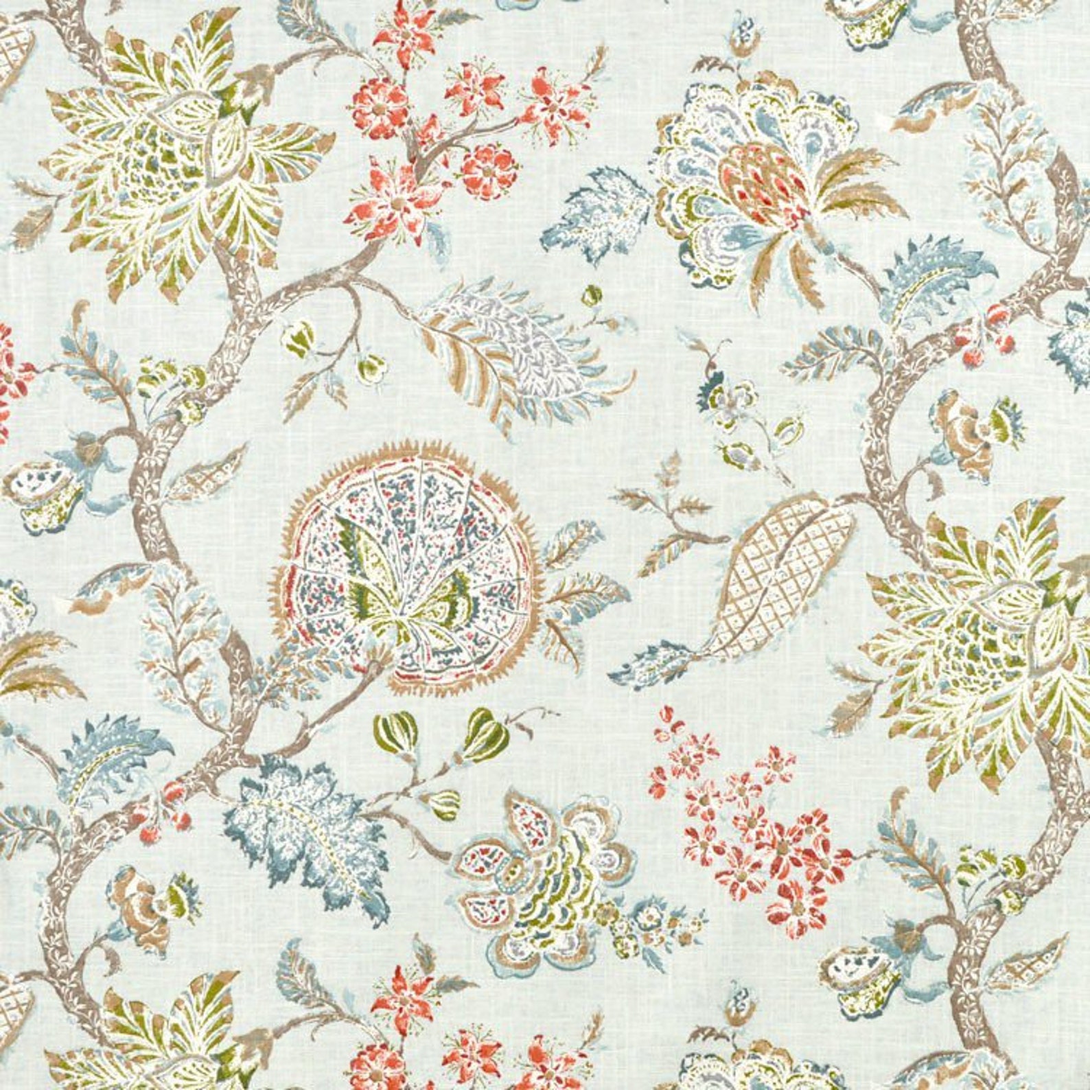 Light Blue Floral Upholstery Fabric by the Yard // Green and Etsy
