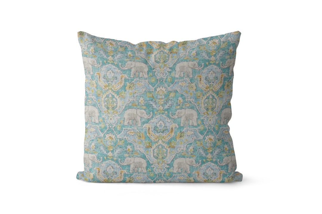 Teal Blue Elephant Pillow Cover // Square and Lumbar Blue Etsy
