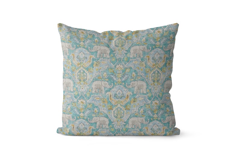Teal Blue Elephant Pillow Cover // Square and Lumbar Blue Etsy