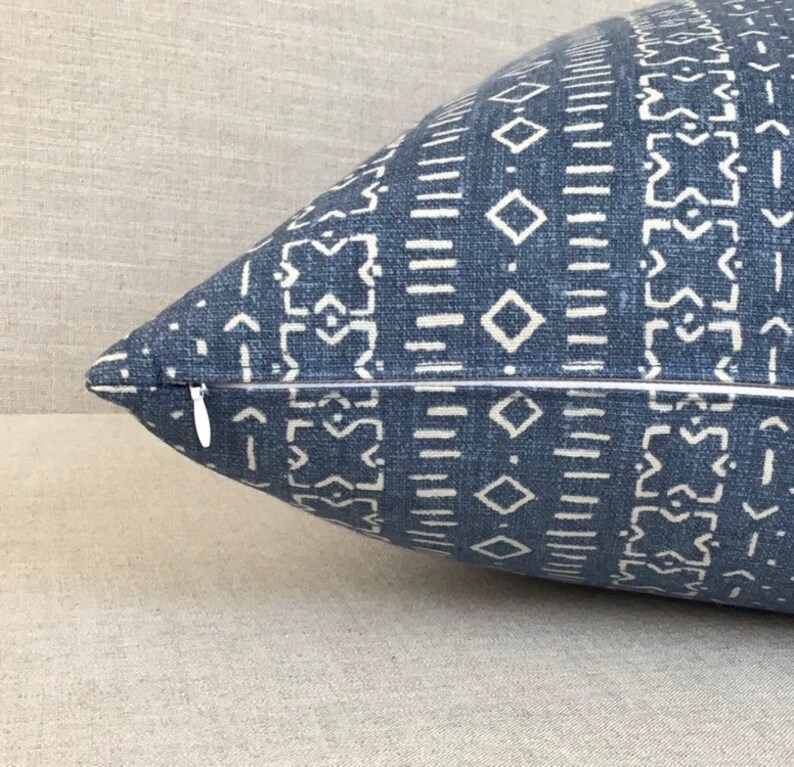 Blue Mudcloth Pillow Cover // Denim Blue Pillow Cover // Boho Etsy
