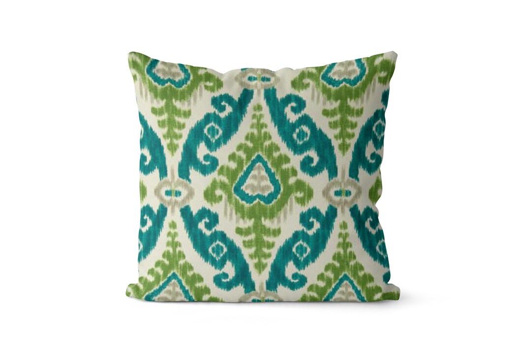 Green Ikat Pillow Cover // Green Outdoor Throw Pillow Cover // Etsy