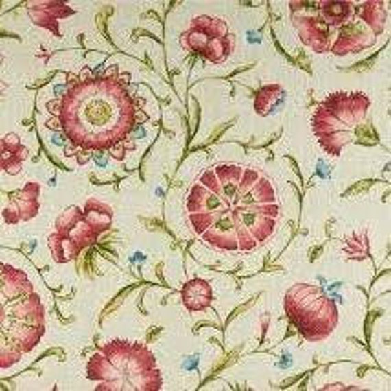 Pink and Green Floral Upholstery Fabric by the Yard // Etsy