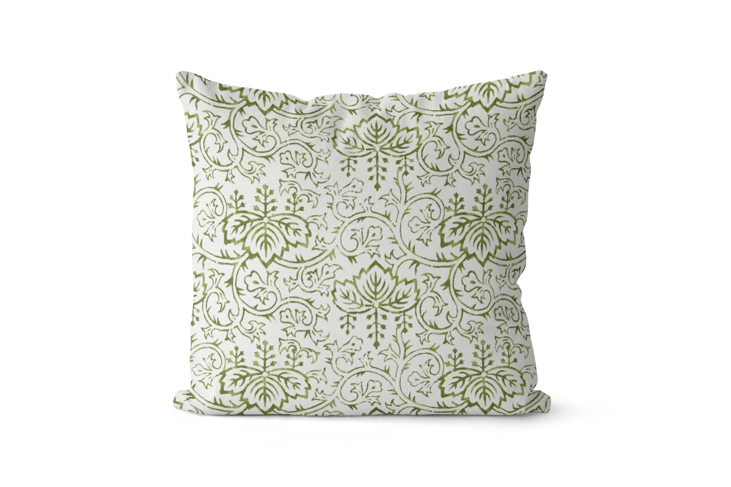 White & Sage Green Floral Throw Pillow Cover // Dark Green and Etsy