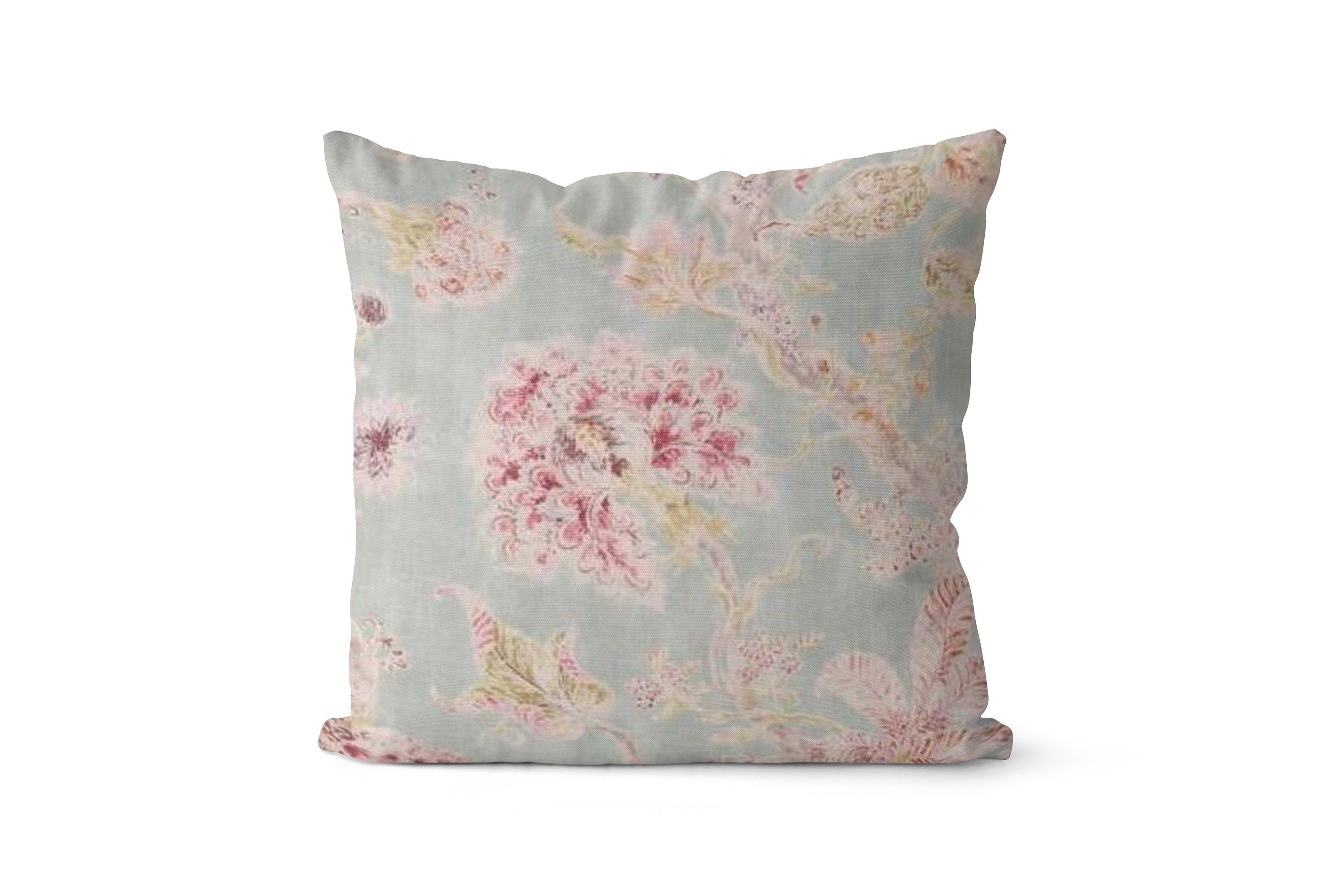 Blue and Pink Floral Throw Pillow Cover // Light Blue Floral Etsy