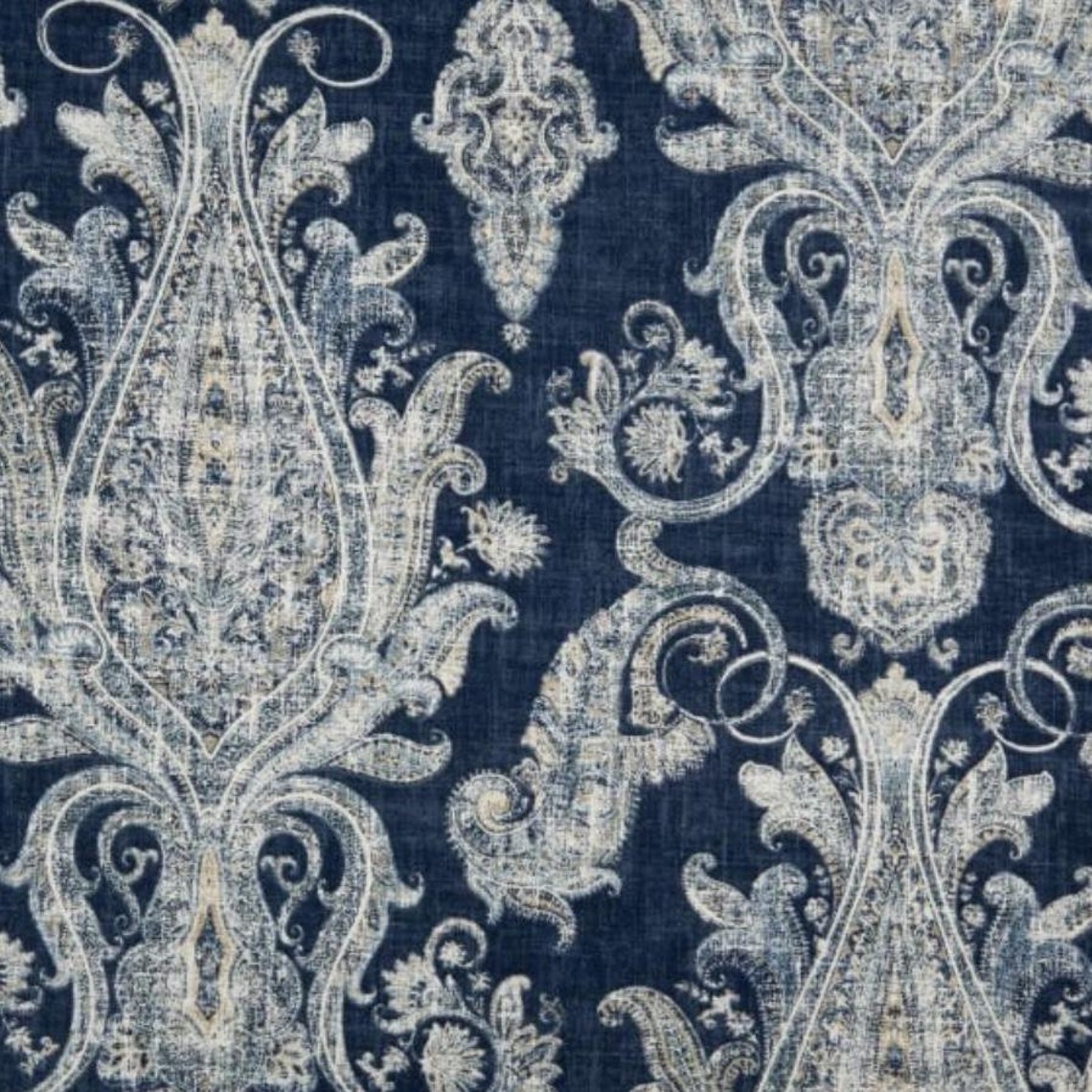 Blue and White Medallion Upholstery Fabric by the Yard // Etsy