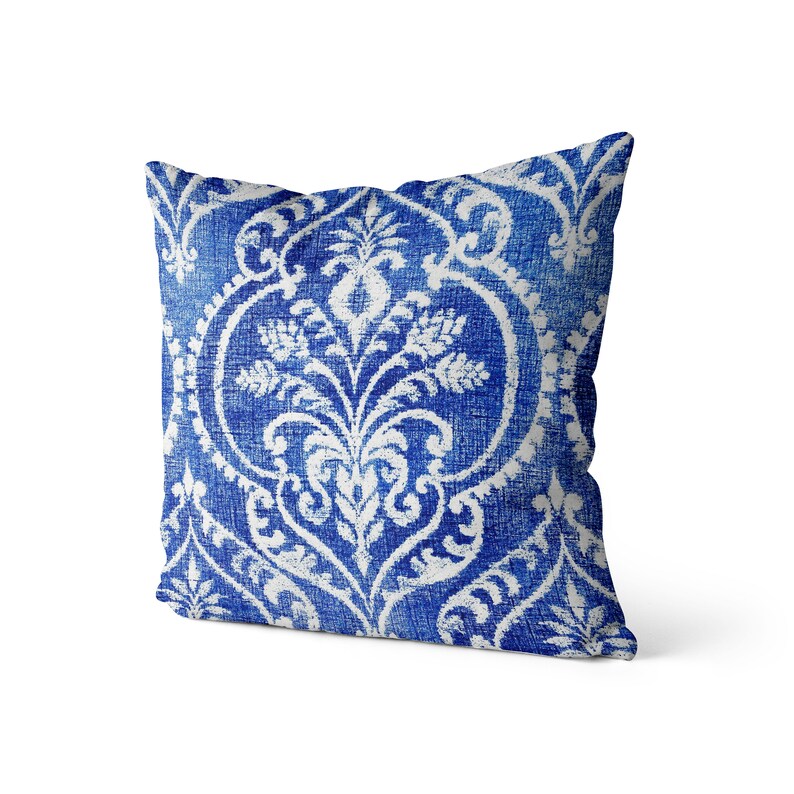 Denim Blue Damask Pillow Cover // Blue Throw Pillow Cover // Etsy