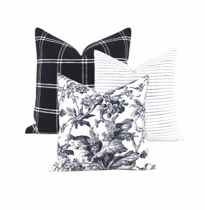 Shabby Chic Pillow Cover // Black Floral Throw Pillow Cover // Etsy