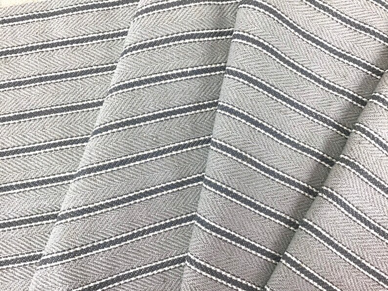 Grey Striped Upholstery Fabric By The Yard Pewter Fabric Woven Fabric Textured Fabric Drapery Fabric Curtain Fabric 097