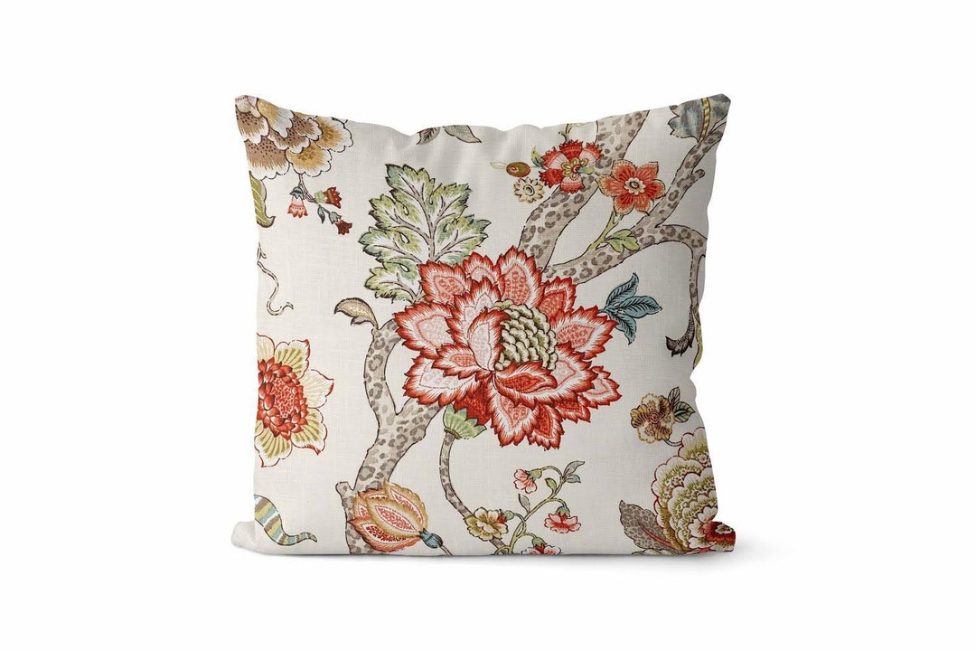 Floral Red Jacobean Pillow Cover // Jacobean Pillow Cover // Etsy