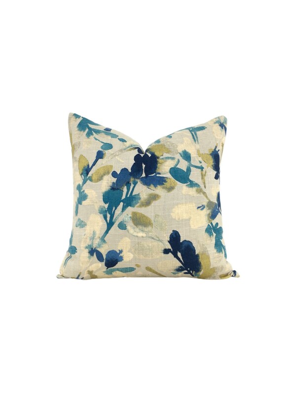 Blue and Gold Throw Pillow Cover // Blue Abstract Throw Pillow Etsy