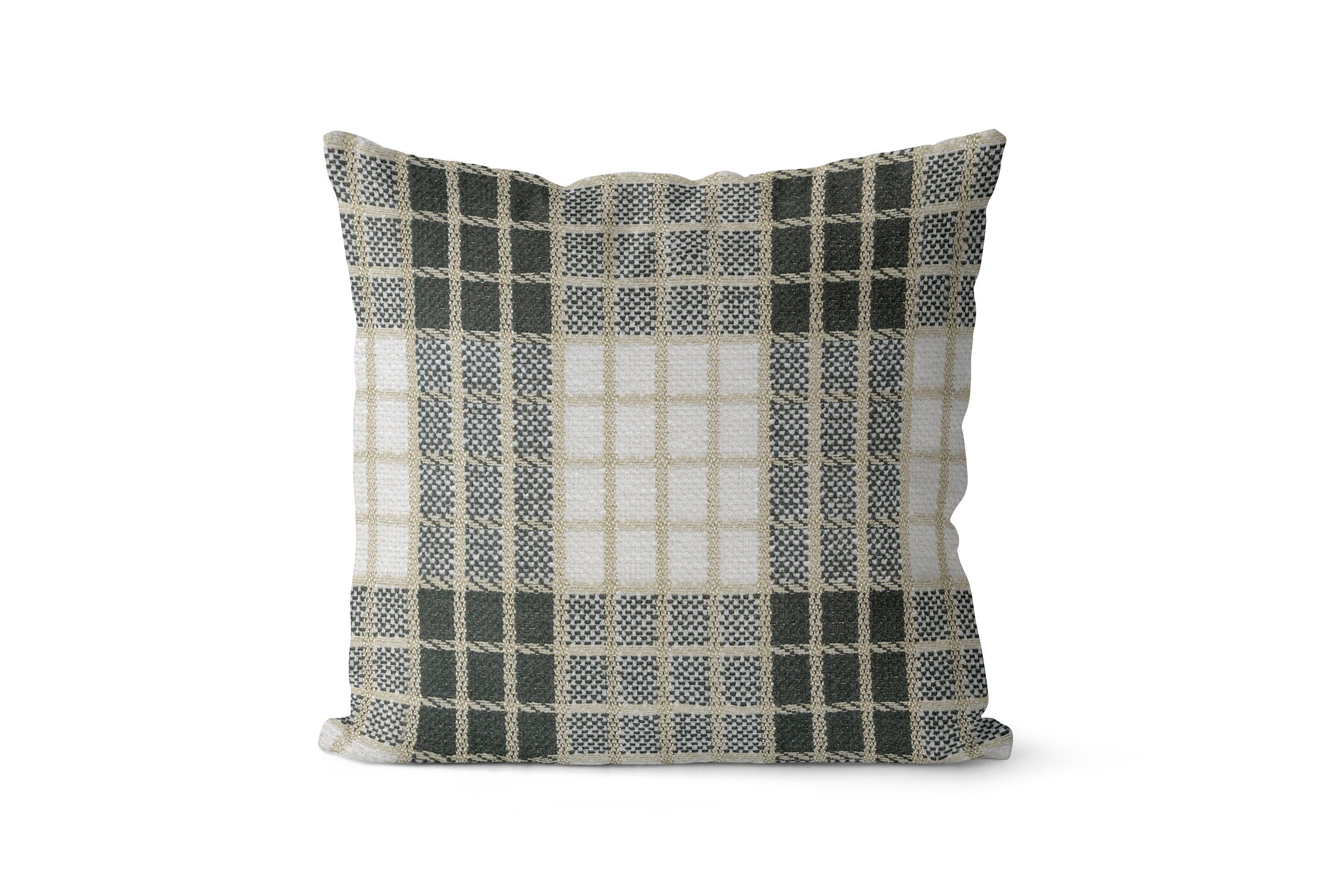 Black and White Plaid Throw Pillow Cover // Black White Tan Etsy