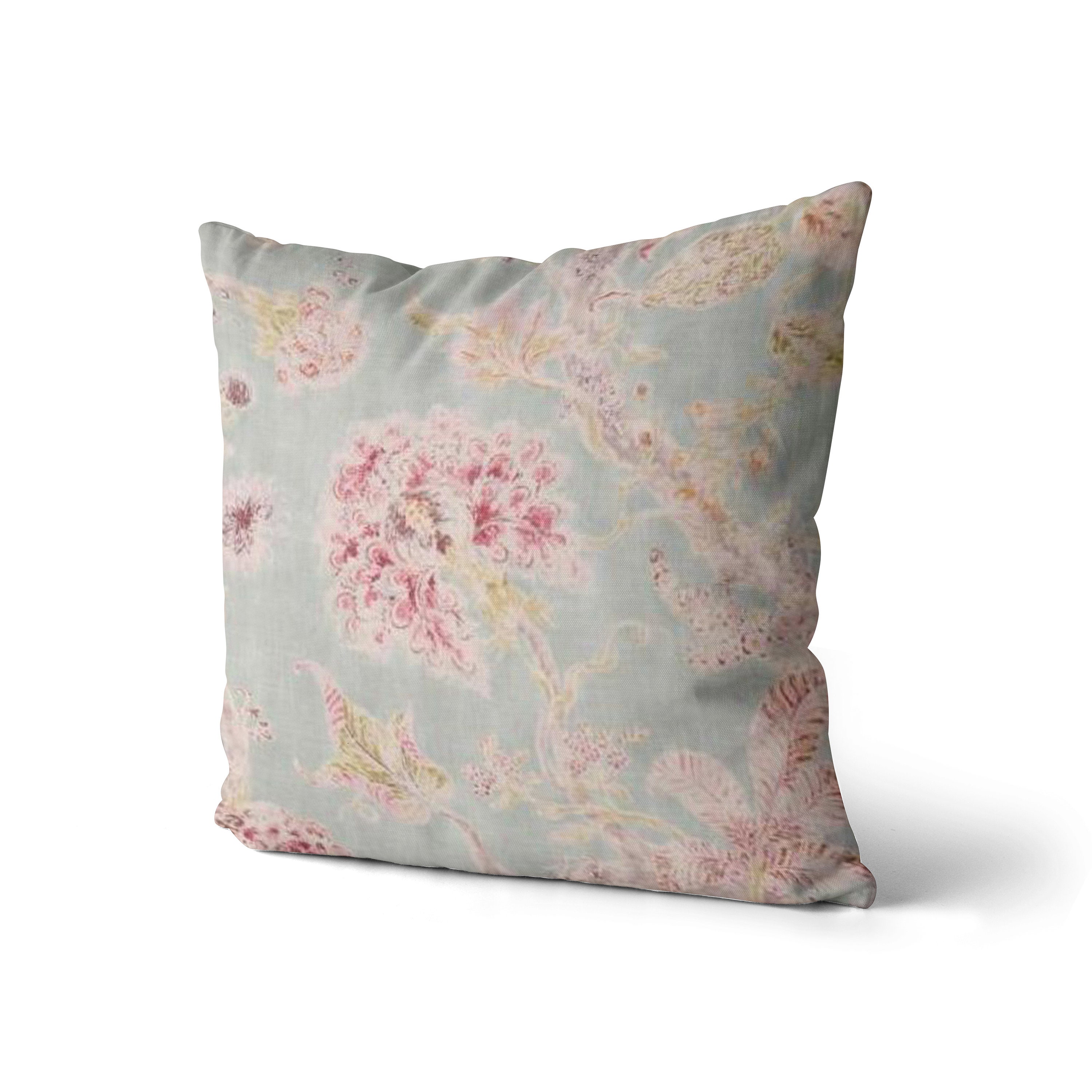 Blue and Pink Floral Throw Pillow Cover // Light Blue Floral Etsy