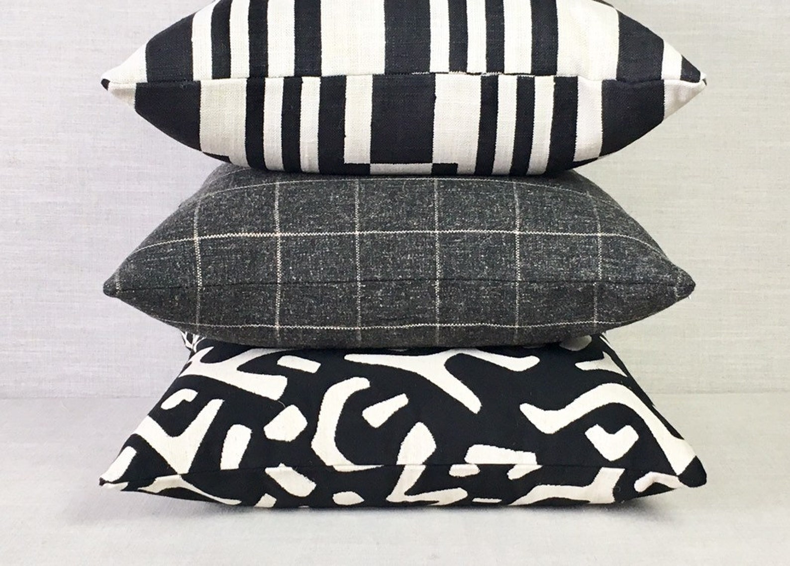 Black and Beige Throw Pillow Cover // Color Block Pillow Cover Etsy