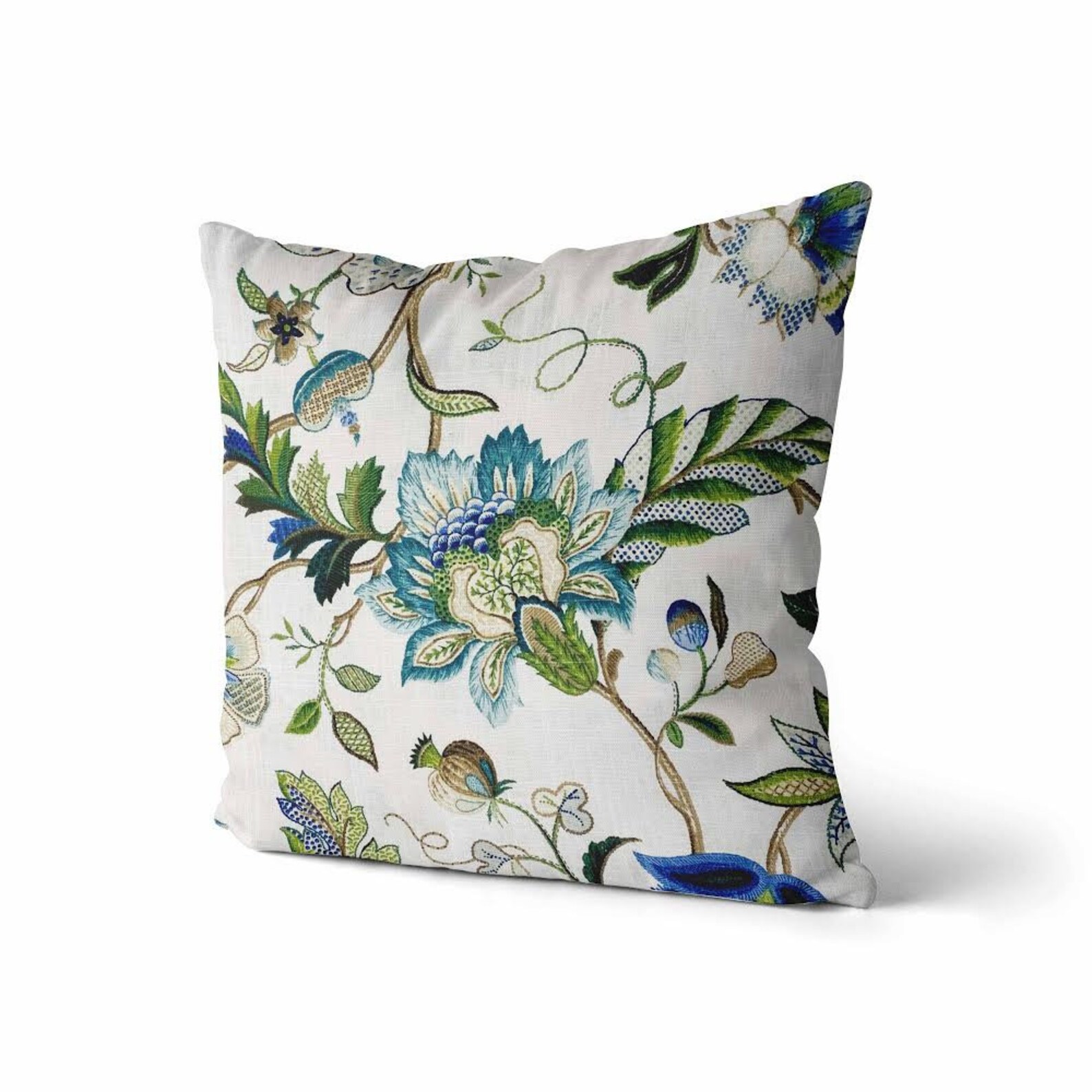 Green Blue Floral Throw Pillow Cover // Decorative Designer Etsy